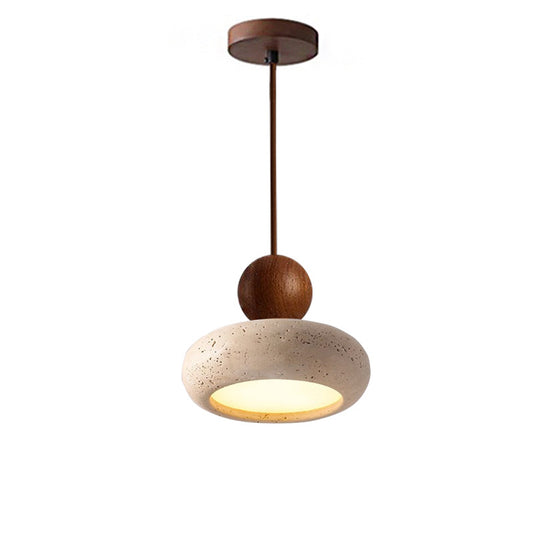 Natural Travertine & Wood Pendant Light - Vintage Elegance